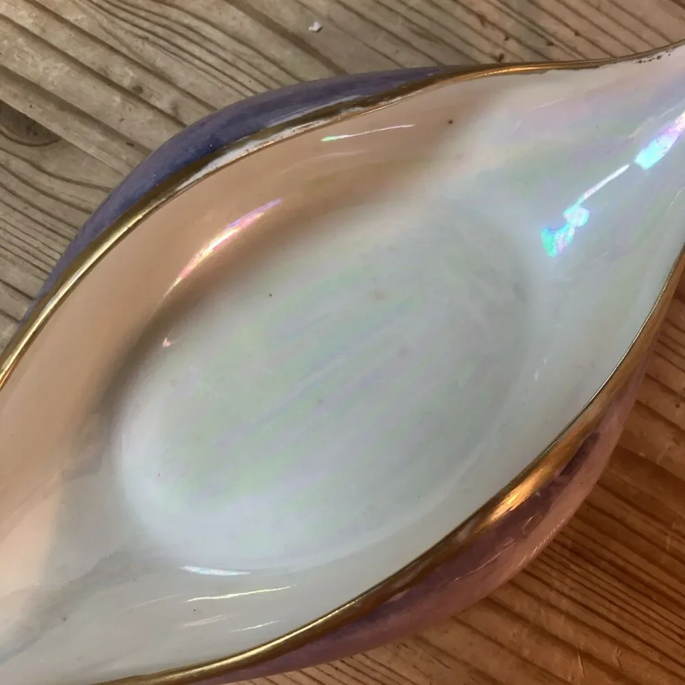Antique Limoges France Gold Rim Pearlized Purple Vanity Dish Bowl Luster Wear